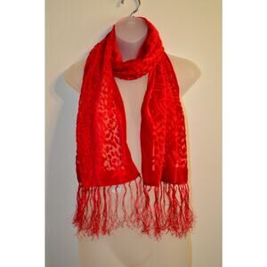 Charming Charlie Scarf Velvet Burnout Shawl Wrap Sheer Bright Red Animal Printed